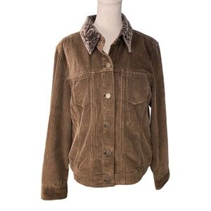 J Jill Womens ribbed Corduroy Jacket Velvet Collar Long Sleeve Brown M
